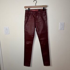 AG Farrah High Rise Skinny Ankle Coated Jeans Women's 25 Red Edgy City Stretch